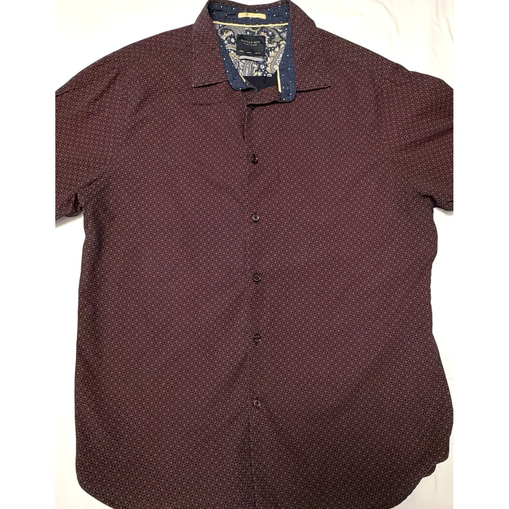Cactus Man Ricky Singh Mens L Burgundy Geometric Short Sleeve Button Up Shirt